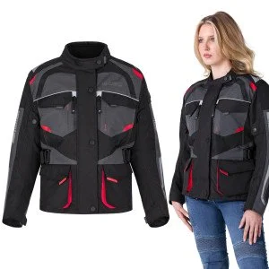 Дамско мото яке W-TEC Radana - Черен-сив-червен